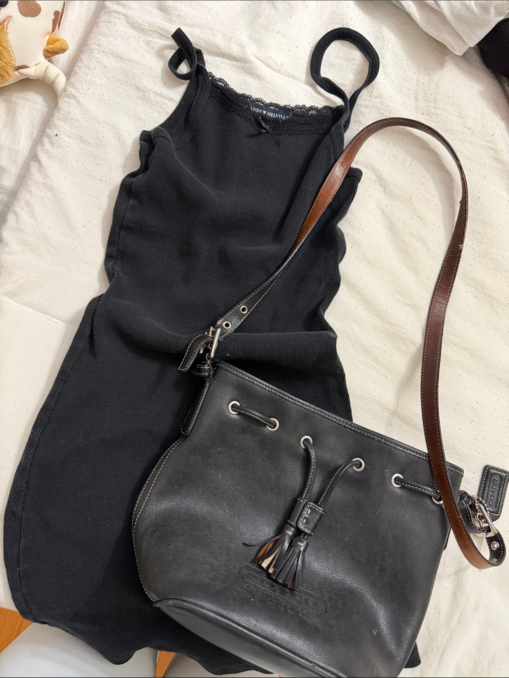 Brandy Melville ribbed tank bodycon dress Coach crossbody purse handbag shoulder